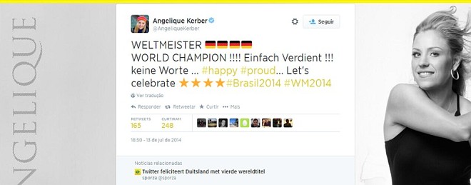 A tenista Angelique Kerber deu seu parabéns aos compatriotas |