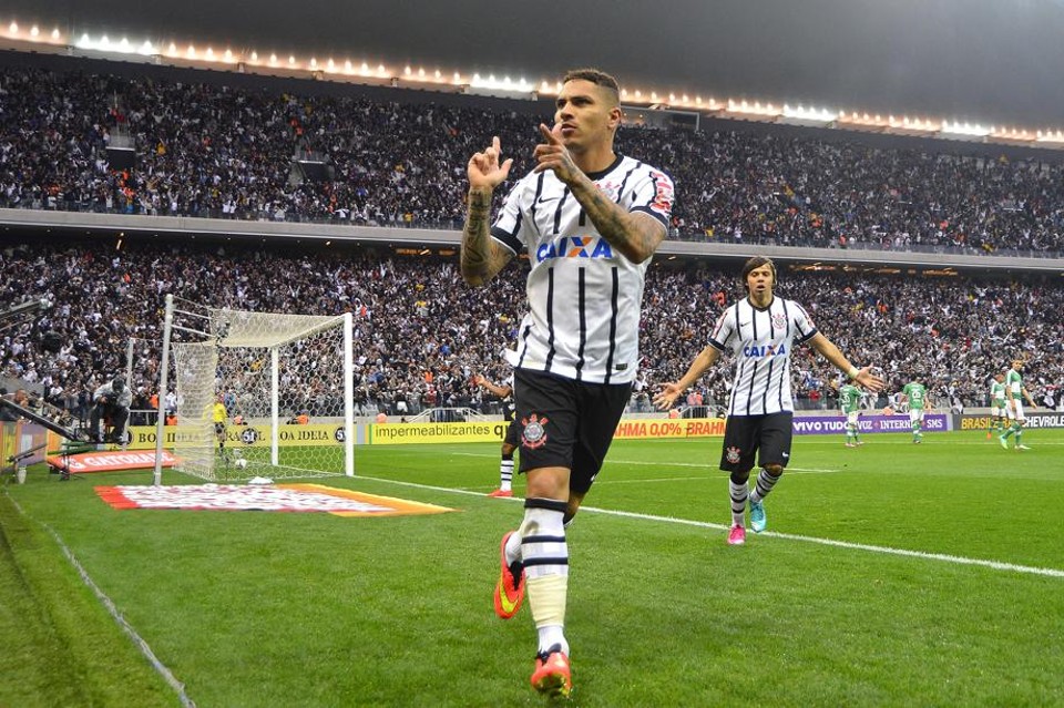 Guerrero comemora o primeiro gol do Corinthians contra o Palmeiras, no Itaquerão. | Mauro Horita/Folhapress