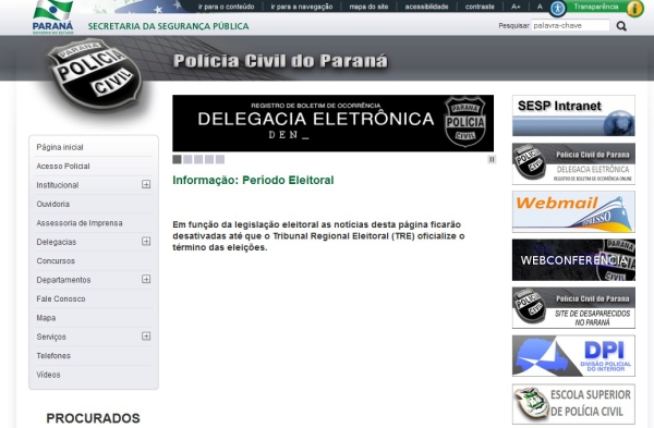 Páginas iniciais da Polícia Civil e da Polícia Militar | Reprodução