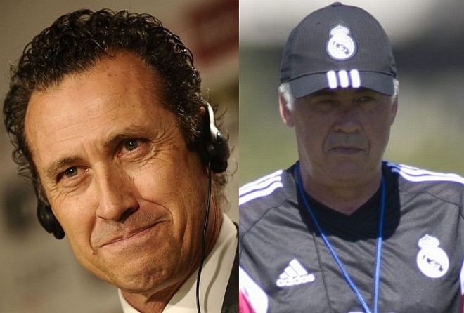 Real MadridEm 1995Campeão mundial com a Argentina e ídolo merengue, Jorge Valdano acabara de levar o Real ao título espanhol. Com bem menos glamour, Carlo Anceloti - ex-meio-campista como Valdano - iniciava seu primeiro trabalho como técnico, na Reggiana.Em 2014Anceloti é o técnico do Real Madrid, com o status de ter, enfim, levado ao clube ao décimo título europeu. O nono, em 2002, teve Valdano como diretor técnico. Fora do banco de reservas desde 97, Valdano ainda trabalhou no Real no início dessa década. Hoje, trabalha como comentarista e escritor. | 