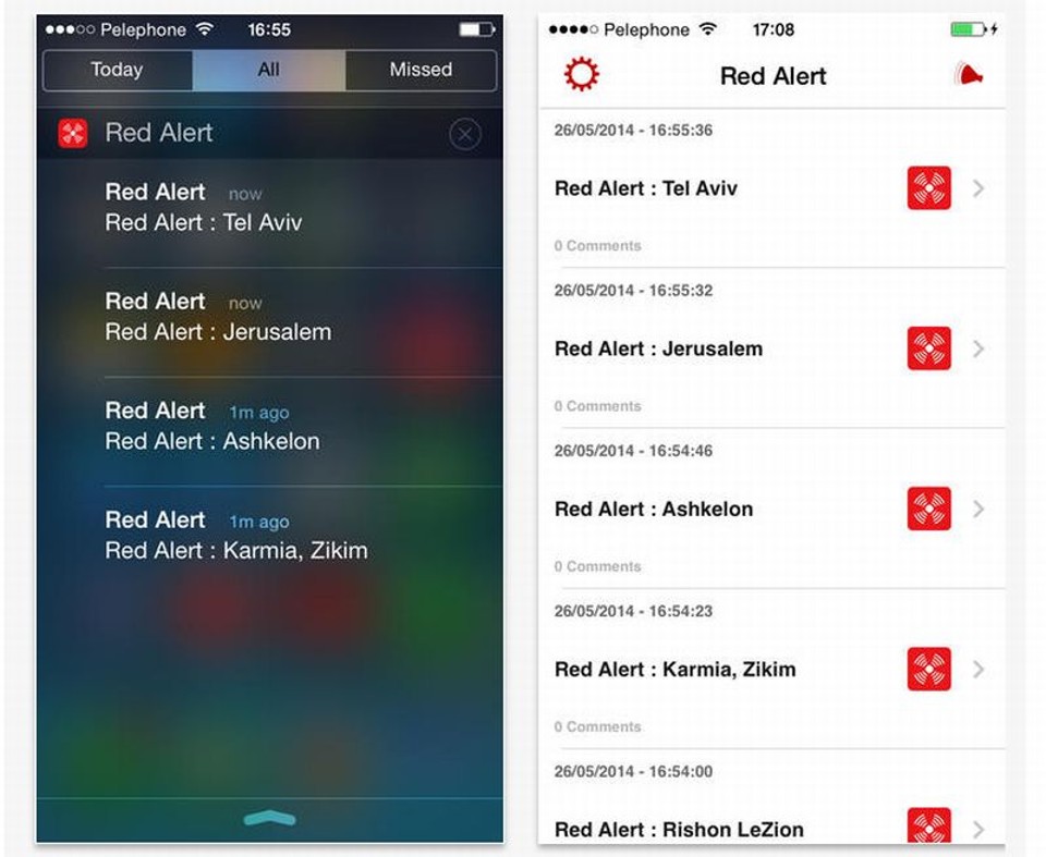 Aplicativo é interligado com sistema de alertas do Exército de Israel e notifica o usuário sempre que um foguete é lançado | Reprodução.