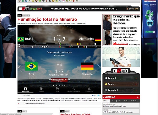 O português Record, estampou na capa de seu site após o apito final: 
