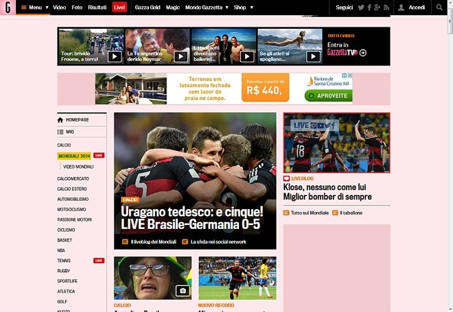 O italiano Gazzeta dello Sport, anuncia na capa de seu site: ´´Furacão Tedesco´´. | 