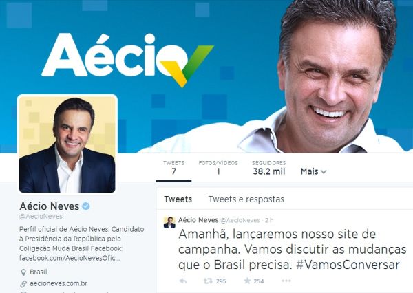 Conta oficial no Twitter do candidato do PSDB à Presidência da República, Aécio Neves | Reprodução