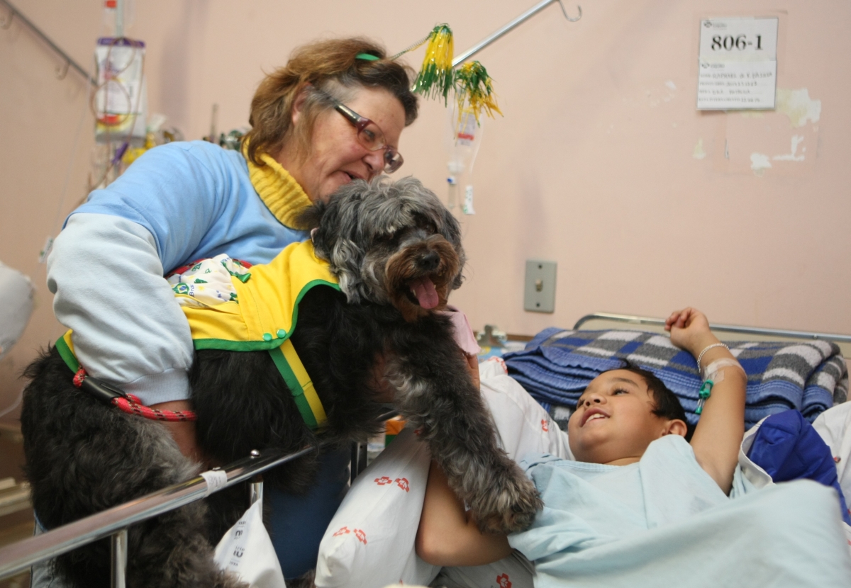 O menino Rafael da Silva se diverte com a cachorrinha Pepe | Aniele Nascimento/Agência de Notícias Gazeta do Povo