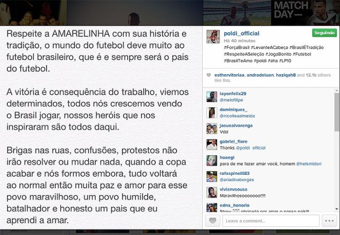 Mensagem postada por Podolski nas mídias sociais | Reprodução