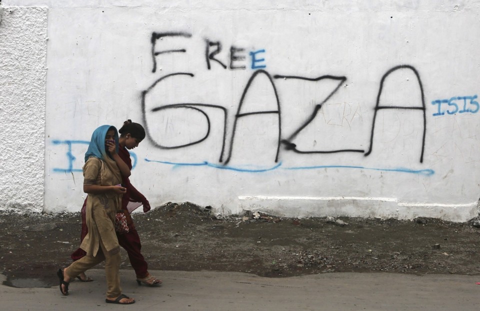 Pichação em Gaza protesta contra a intervenção militar israelense na região | EFE/Farooq Khan