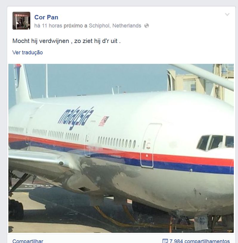 Postagem no Facebook mostra o avião que caiu na Ucrânia | Reprodução