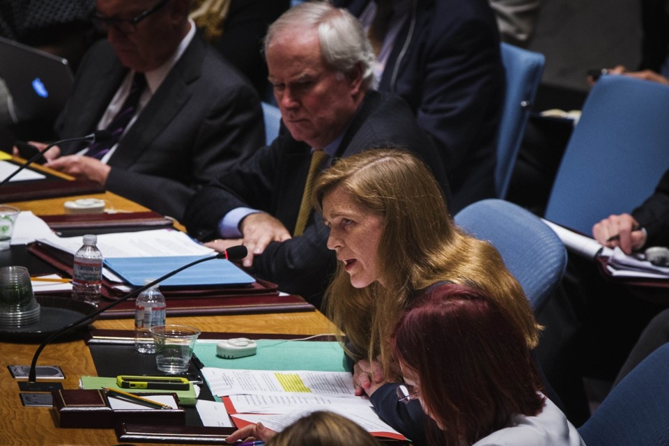 A embaixadora dos EUA para a ONU, Samantha Power, fala durante reunião do Conselho de Segurança da entidade | Reuters/Lucas Jackson