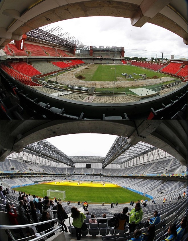 Já em obras, nota-se a diferença na cobertura, nas pilastras e cadeiras. O primeiro anel foi a parte mais intacta do estádio e mesmo assim passou por grandes mudanças | 
