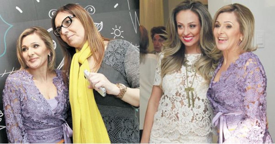 A empresária Sylvia Sartorelli em dois momentos do badalado coquetel em comemoração aos 25 anos de sua multimarcas Impelle, ontem à tarde, no Batel: com sua amiga Andrea Lewgoy (foto da esq.), da Vero Senso, e com a blogueira Tay Gomes. No evento, que se estendeu das 11 às 19 horas, foi inaugurada uma exposição com fotos de 25 clientes da loja, clicadas por Guto Tarasiuk com roupas compradas em diferentes épocas | Fotos: F22 Studio