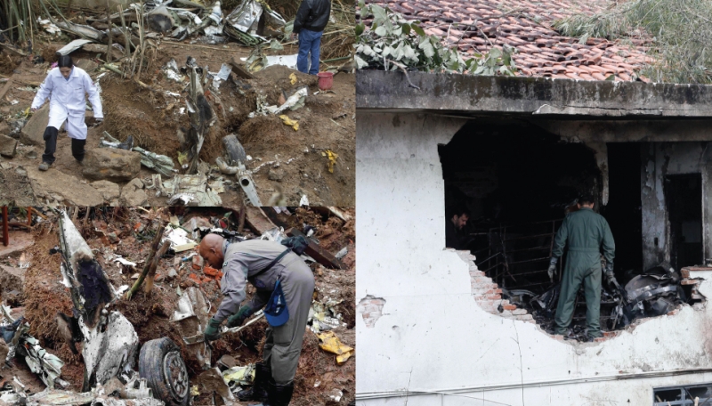 Peritos percorreram a área em que a aeronave caiu, em Santos (SP): localização e identificação dos corpos é difícil | Sebastião Moreira/EFE ; Paulo Whitaker/Reuters; Paulo Whitaker/Reuters