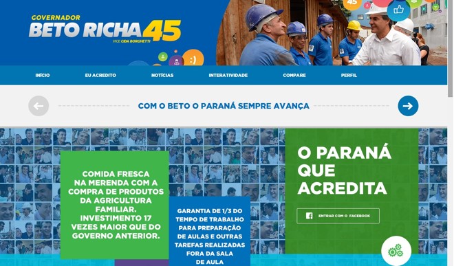 Página inicial do site do candidato Beto Richa (PSDB) |