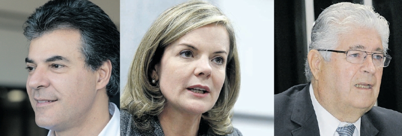 Assessoria de Richa informa que os gastos do início da campanha vão aparecer na segunda prestação de contas ; Gleisi: empreiteira da família de concorrente ao Senado pelo PMDB e empresa de alimentos são as principais doadoras ; Requião: terminal marítimo beneficiado por conversão de multa ambiental no governo do PMDB está entre os financiadores | Cesar Machado/ Gazeta do Povo ; Wilson Pedrosa/Fotos Públicas ; Waldemir Barreto/Agência Senado