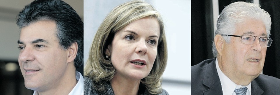 Assessoria de Richa informa que os gastos do início da campanha vão aparecer na segunda prestação de contas ; Gleisi: empreiteira da família de concorrente ao Senado pelo PMDB e empresa de alimentos são as principais doadoras ; Requião: terminal marítimo beneficiado por conversão de multa ambiental no governo do PMDB está entre os financiadores | Cesar Machado/ Gazeta do Povo ; Wilson Pedrosa/Fotos Públicas ; Waldemir Barreto/Agência Senado