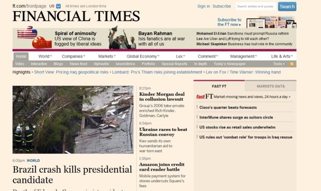 O jornal britânico Financial Times disse que a morte de Campos muda radicalmente o cenário eleitoral brasileiro | 