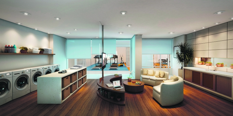 No HUB Home, da Tecnisa, a lavanderia foi projetada para estimular o convívio dos moradores | Divulgação