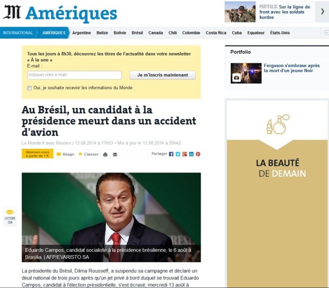 Tragédia também ganhou desta no site do francês Le Monde | 