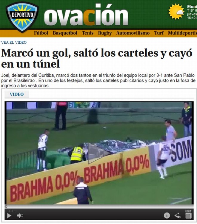 Ovación, do Uruguai, também deu destaque para o tombo de Joel |