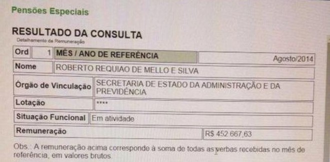 Reprodução do comprovante de repasse dos R$ 452 mil ao ex-governador Roberto Requião | Reprodução
