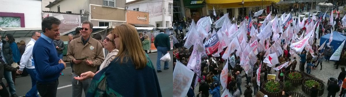 À esquerda, Beto Richa durante campanha; à direita, apoiadores de Requião e Gleisi Hoffmann | Henry Milleo/Gazeta do Povo