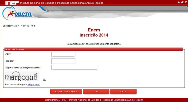 É preciso informar CPF e senha para imprimir o cartão que confirma a inscrição | Reprodução