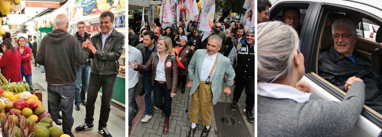 Beto Richa foi ao Mercado Municipal; Gleisi fez caminhada no Centro da cidade; Requião promoveu carreata por diversos bairros | Cesar Machado/ Gazeta do Povo; Cesar Machado/ Gazeta do Povo; Arion Ferreira/ Divulgação