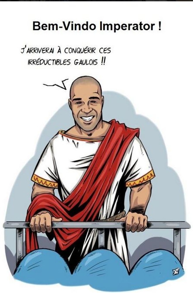 Adriano ganhou até um desenho vestido de Imperador para celebrar sua passagem por Le Havre. |