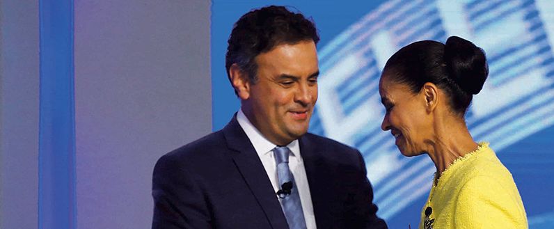 Aécio Neves e Marina Silva, no debate presidencial da TV Globo | Ricardo Moraes / Reuters