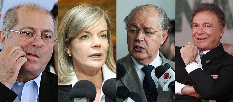 Da esquerda para a direita: o ministro das Comunicações, Paulo Bernardo; a senadora Gleisi Hoffmann; o deputado federal Luiz Carlos Hauly; e o senador Alvaro Dias | Montagem / Gazeta do Povo