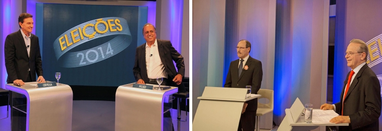 No Rio, Pezão (dir.) abriu 10 pontos sobre Crivella (esq.); No RS, Tarso (dir.) está 18 pontos atrás de Sartori (esq.); | Edivaldo Reis; Caco Argemi