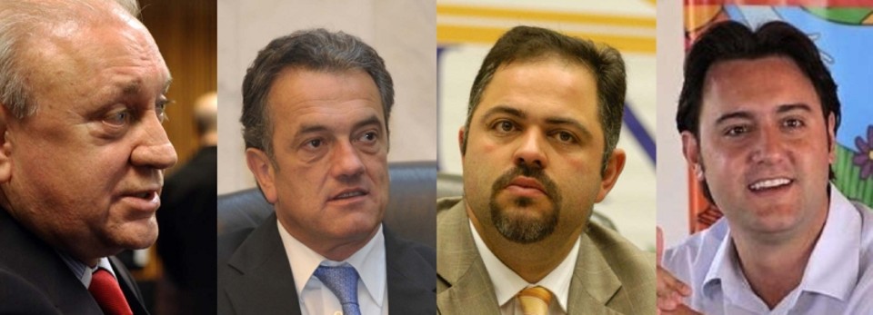 Traiano: Não vou dar nenhuma declaração [sobre a aposentadoria parlamentar] sem estar sentado na cadeira de presidente ; Plauto: Vou discutir com a Procuradoria da Assembleia e com os deputados a legalidade dessa medida ; Artagão: Parece que isso [o pagamento da aposentadoria] está na Justiça. Precisaria fazer uma avaliação dentro de um contexto ; Ratinho: Não está definida a minha candidatura [para presidente]. Não tenho o que declarar [sobre a aposentadoria] | Nani Gois/ALEP ; Sandro Nascimento/ALEP ; Sandro Nascimento/ALEP ;Antônio More/ Gazeta do Povo
