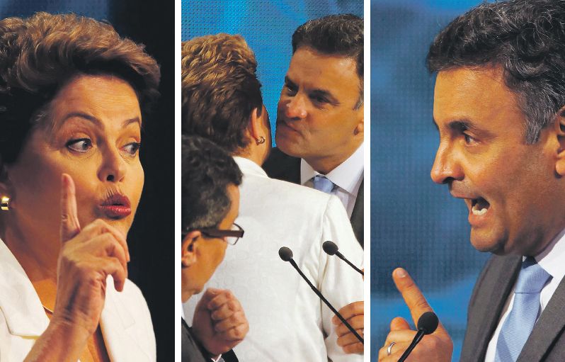 Dilma Rousseff (PT) e Aécio Neves (PSDB) se enfrentaram ontem no primeiro debate do segundo turno | Fotos: Paulo Whitaker/ Reuters