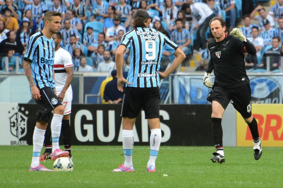 Rogério Ceni comemora o gol marcado na Arena do Grêmio | Luiz Munhoz / Fato Press / Folhapress