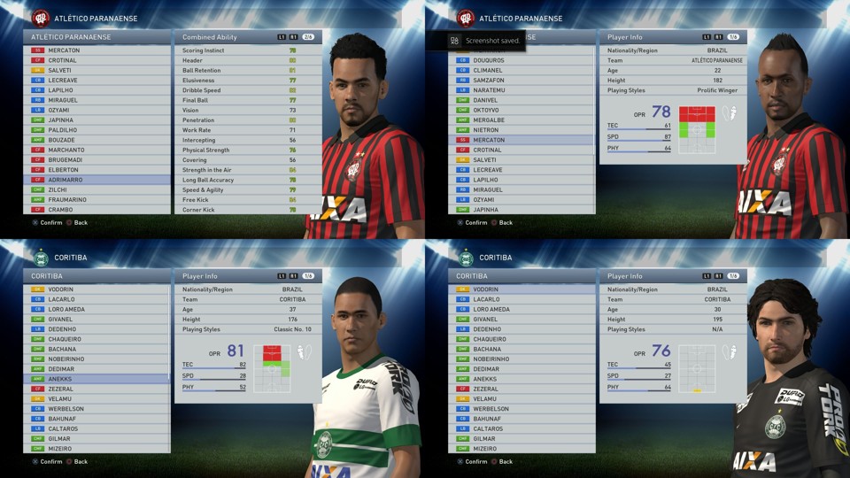 As versões para o PES 2015 de Adriano Imperador, Marcelo, Vanderlei e Alex (no sentido horário). | Reprodução/ PES 2015