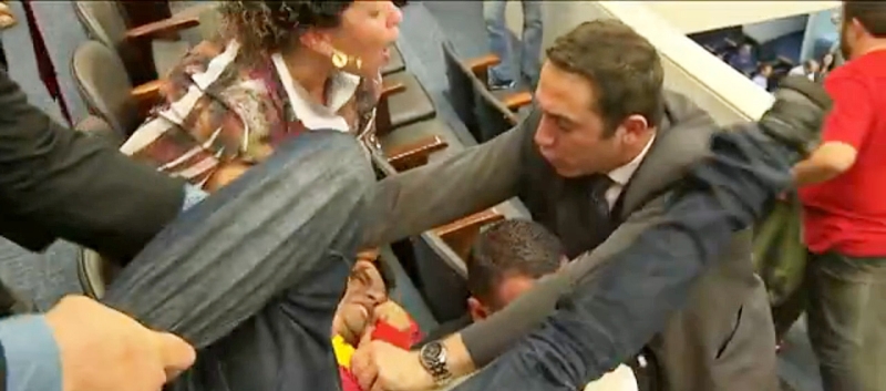 Sessão foi tumultuada e manifestantes contrários ao projeto foram retirados da Assembleia | Reprodução RPCTV
