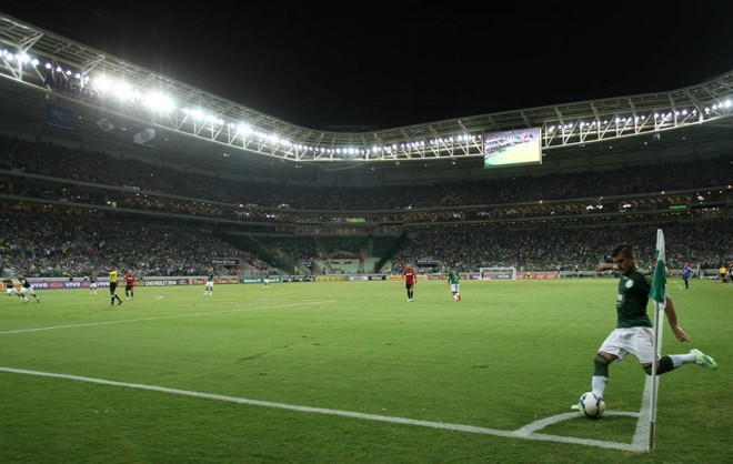 O estádio do Palmeiras ficou cheio, proporcionou uma renda recorde, mas viu apenas a minoria visitante comemorar. | Cesar Greco/ Agência Palmeiras/ Divulgação
