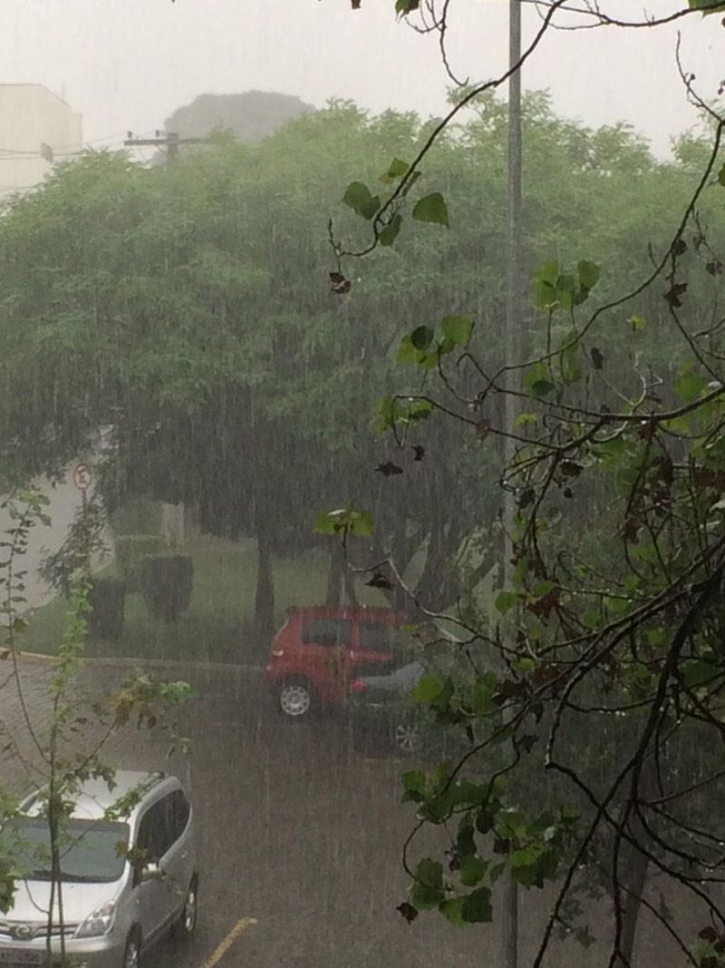 Registro da chuva forte que caiu sobre o bairro Jardim das Américas, em Curitiba, nesta terça-feira (4) | Simepar/Divulgação/Sheila Paz