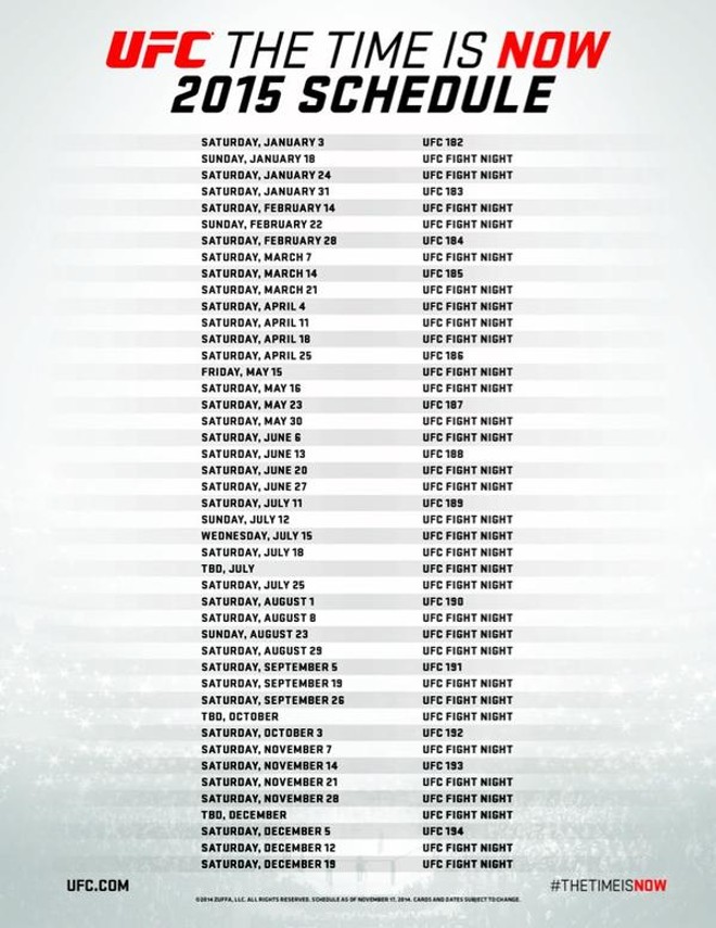 UFC anunciou 45 eventos para 2015 |