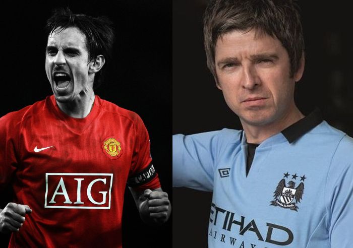 Gary Neville, ídolo do Manchester United, foi alvo de trollagem do músico Noel Gallagher, torcedor fanático do Manchester City | Reprodução Manchester United e Manchester City