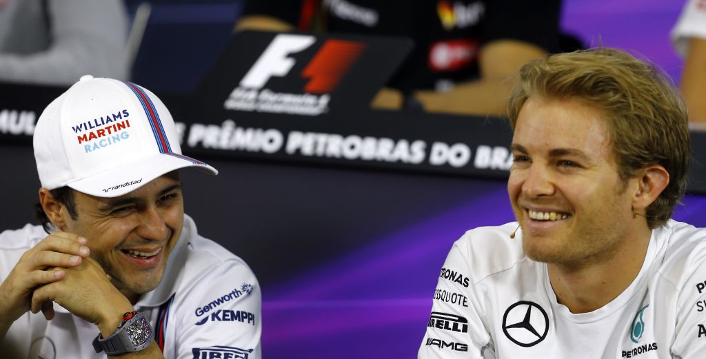 Felipe Massa na coletiva com Nico Rosberg: poucas chances de superar a Mercedes. | Paulo Whitaker/ Reuters