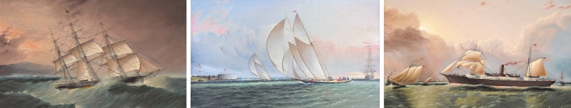 Exposição de obras de James E. Buttersworth no Mariners Museum, Estado de Virgínia, inclui uma tela falsificada; acima, apenas dois quadros são autênticos você consegue adivinhar quais? | Ao centro, Ken Perenyi; outros, James Edward Buttersworth/The Mariners Museum