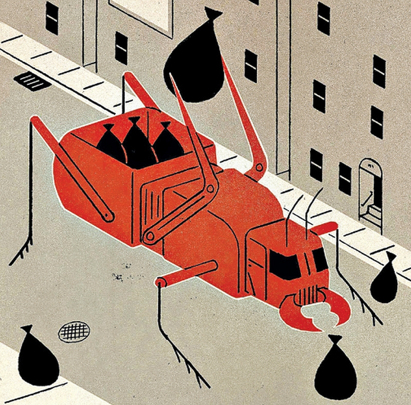 Em um ano, insetos podem retirar até 950 quilos de lixo comestível dos canteiros centrais de 150 quarteirões de Nova York | David Plunkert