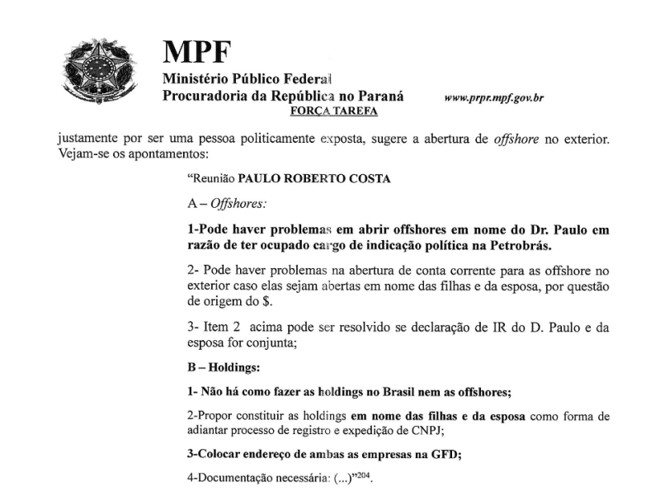 Transcrição da lista elaborada por Paulo Roberto Costa e um advogado de Youssef: opções para lavar dinheiro | 