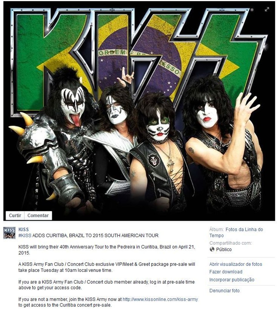 Kiss confirma data de show em Curitiba A banda Kiss no Brasil | Divulgação