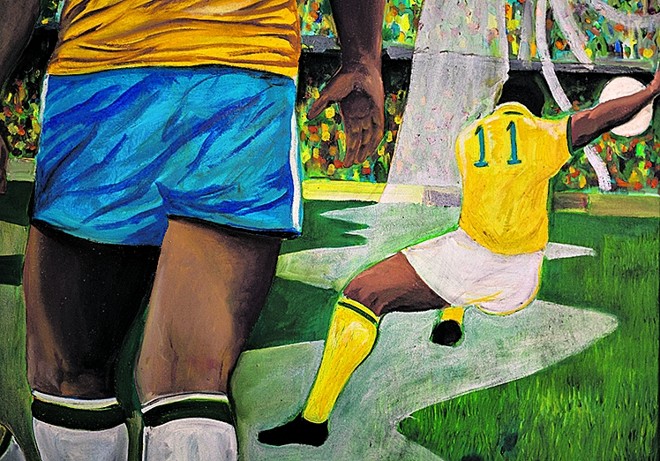 No detalhe do quadro, Garrincha com a camisa 11 |