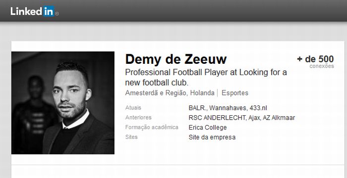 De Zeeuw procura um novo clube na internet | Reprodução/Linkedin