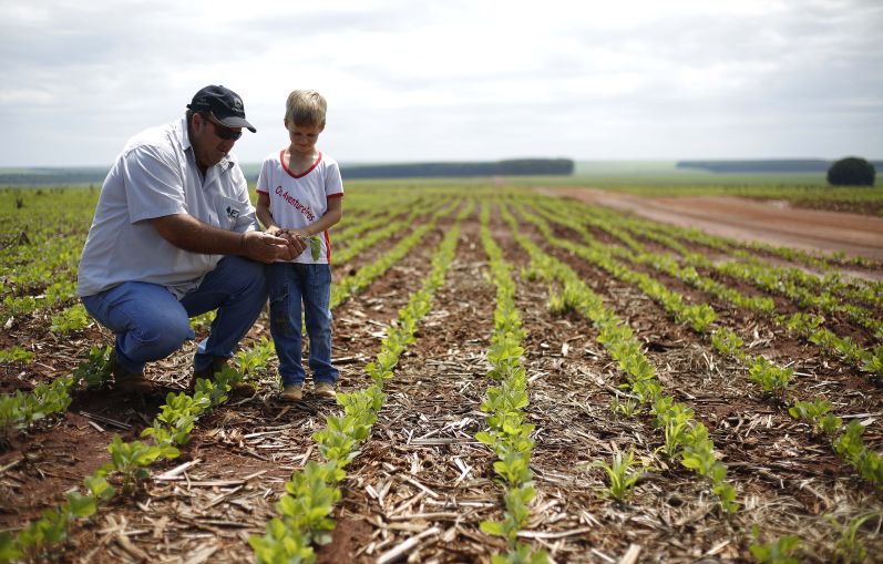 O produtor Vilmar de Freitas com o filho Cauã em São Gabriel do Oeste (MS). Chuvas de janeiro e fevereiro serão decisivas para o desempenho das lavouras, semeadas mais tarde | Jonathan Campos/gazeta Do Povo