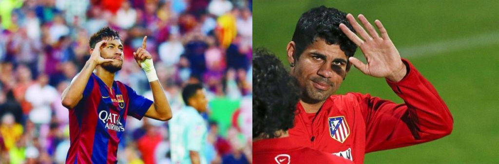 Os brasileiros Neymar e Diego Costa pré-selecionados pela Fifa. | Gustau Nacarino/Reuters e Juan Jo Martín/EFE