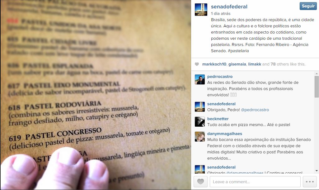 Pastel Congresso - delicioso pastel de pizza destacado pelo perfil do Senado Federal no Instagram | Reprodução / Instagram